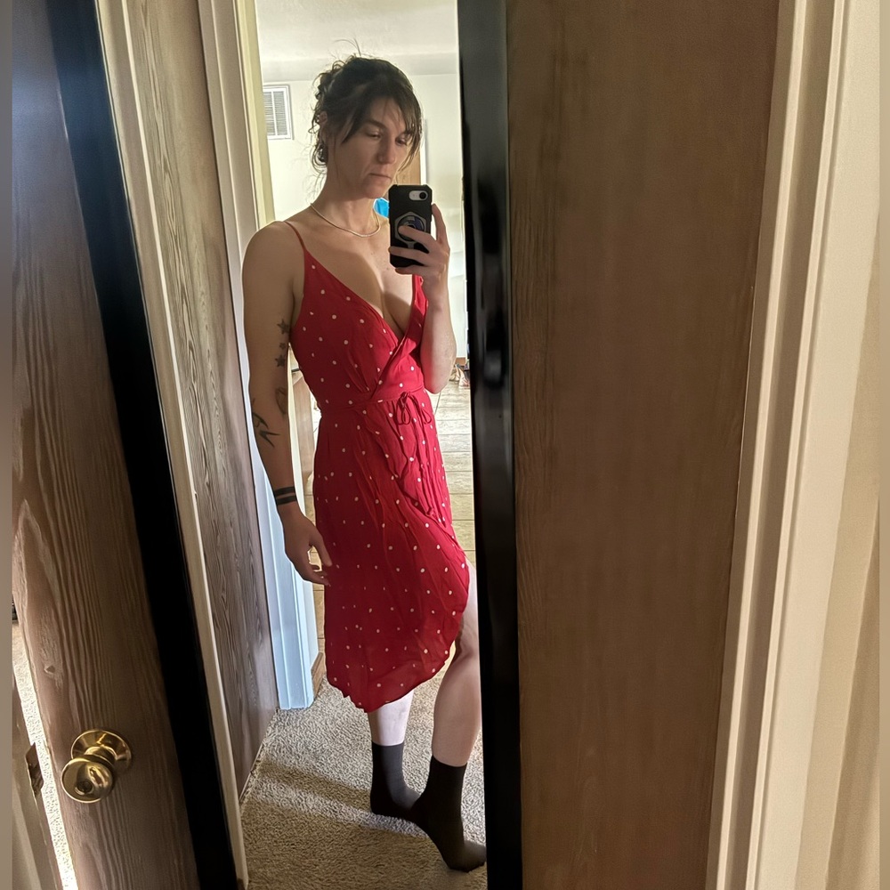 Reformation Anouk Polka Dot Wrap Dress Frill Tulip - Picture 13 of 14